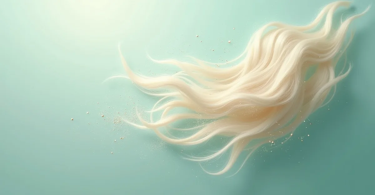 Abstract illustration of soft flowing hair strands dissolving into light, representing hair renewal and regenerative research